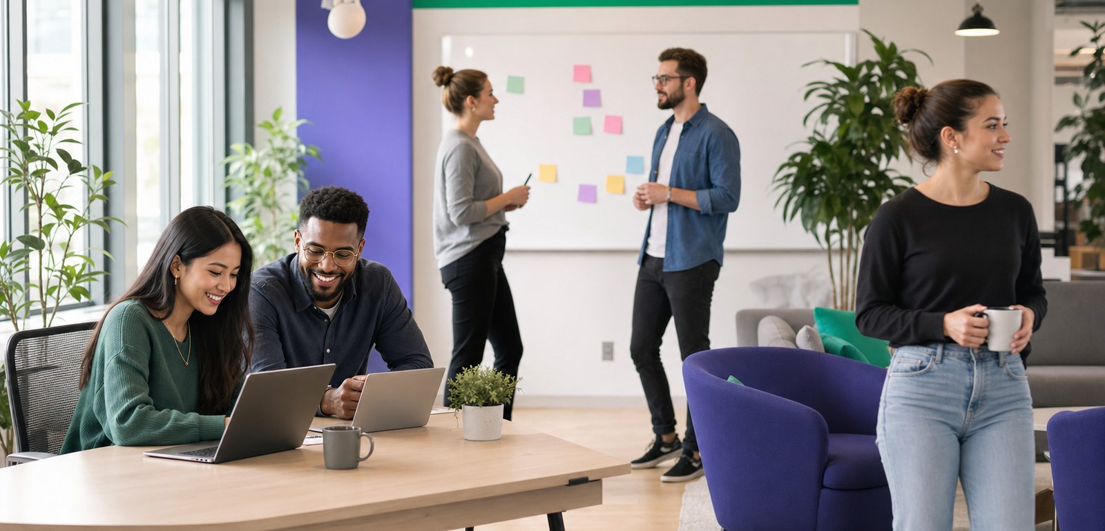 HRBlade team collaborating in a bright modern office — designers, engineers and recruiters working together